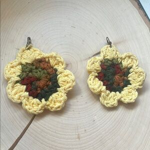 Handmade Yellow Crochet Sunflower Earrings